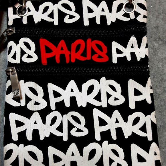 Robin Ruth Crossbody - black w/white & red "PARIS" print - Picture 1 of 5
